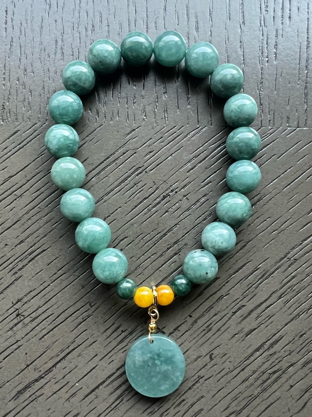 Blue water jade with charm bracelet 10mm SIZE 7’